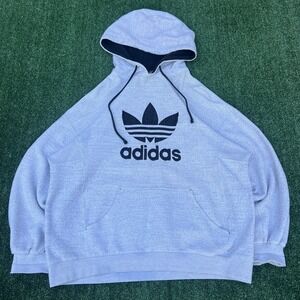 Vintage Adidas Hoodie Mens Large Gray Double Faced Tre Foil Boxy Sportswear 90s